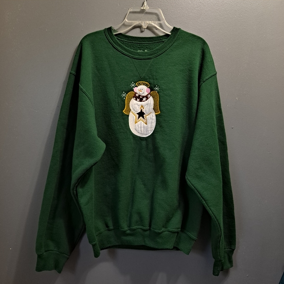 Sweatshirt in dark a green color.crew neck and Angel embroidered snowman… - Picture 2 of 10